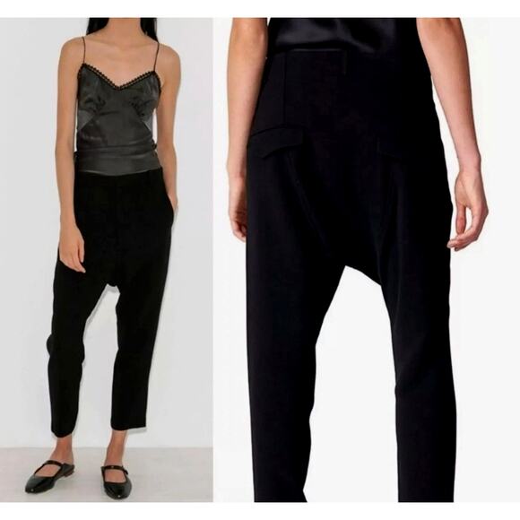 NEW! Nili Lotan $495 WOOL PARIS Pants 8 Drop Crotch Slouchy Cropped Black - Picture 2 of 11